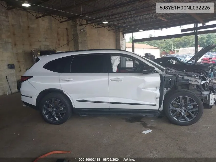 2022 Acura Mdx A-Spec Package VIN: 5J8YE1H00NL032226 Lot: 40002418