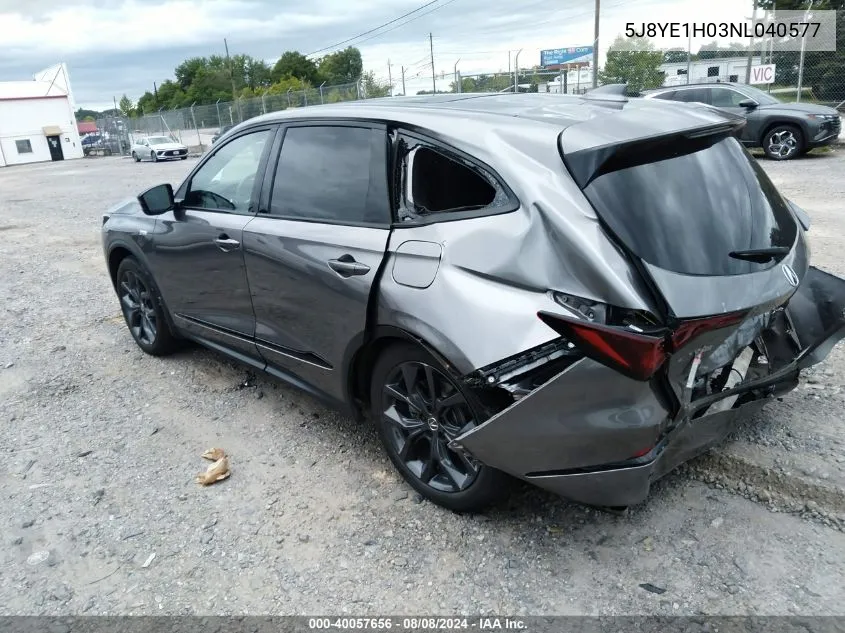 2022 Acura Mdx A-Spec Package VIN: 5J8YE1H03NL040577 Lot: 40057656