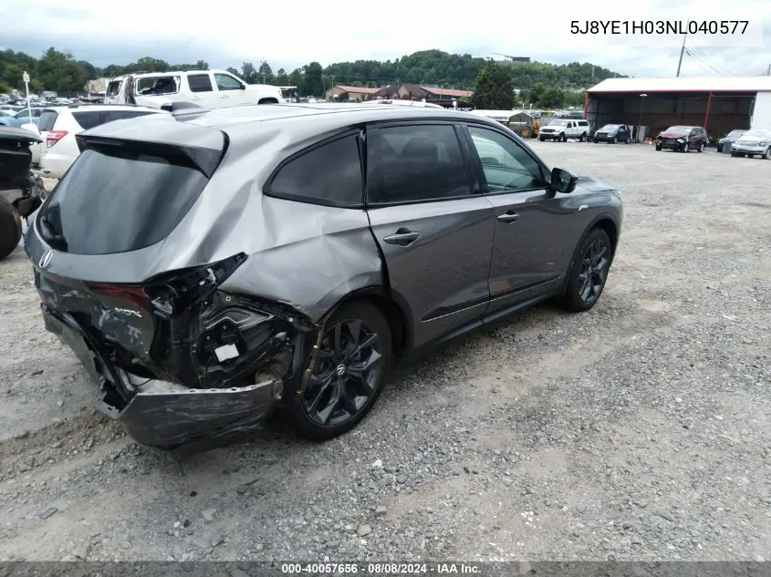 2022 Acura Mdx A-Spec Package VIN: 5J8YE1H03NL040577 Lot: 40057656