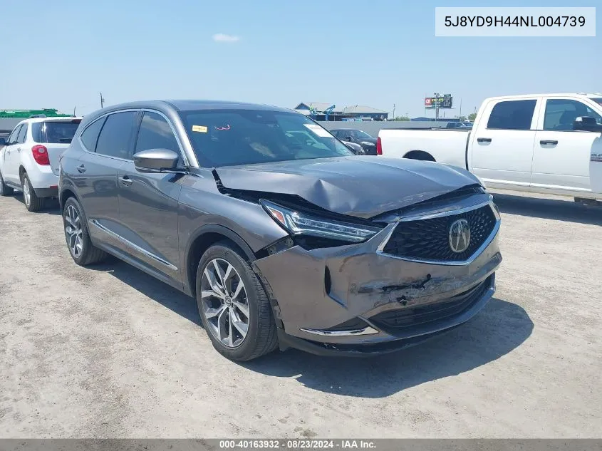 2022 Acura Mdx Technology Package VIN: 5J8YD9H44NL004739 Lot: 40163932