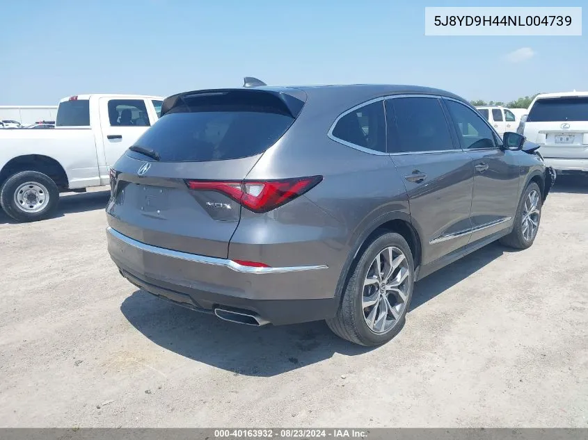 2022 Acura Mdx Technology Package VIN: 5J8YD9H44NL004739 Lot: 40163932