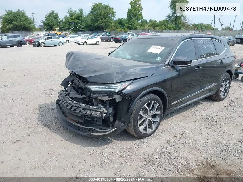 2022 Acura Mdx Technology Package VIN: 5J8YE1H47NL009478 Lot: 40178984