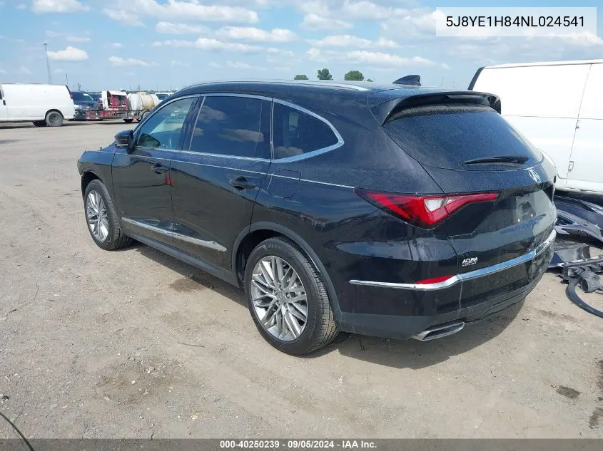 2022 Acura Mdx Advance Package VIN: 5J8YE1H84NL024541 Lot: 40250239