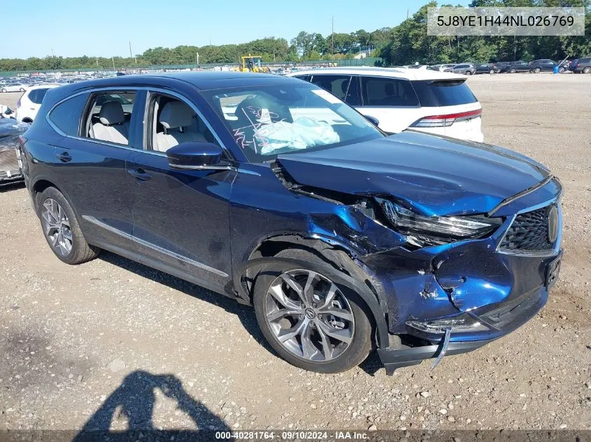 2022 Acura Mdx Technology VIN: 5J8YE1H44NL026769 Lot: 40281764