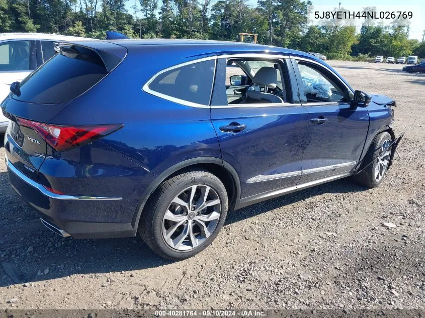 2022 Acura Mdx Technology VIN: 5J8YE1H44NL026769 Lot: 40281764