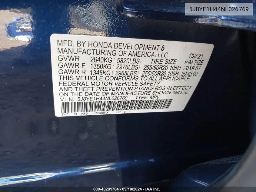 5J8YE1H44NL026769 2022 Acura Mdx Technology