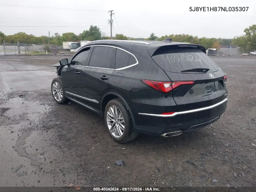 2022 Acura Mdx Advance Package VIN: 5J8YE1H87NL035307 Lot: 40342624