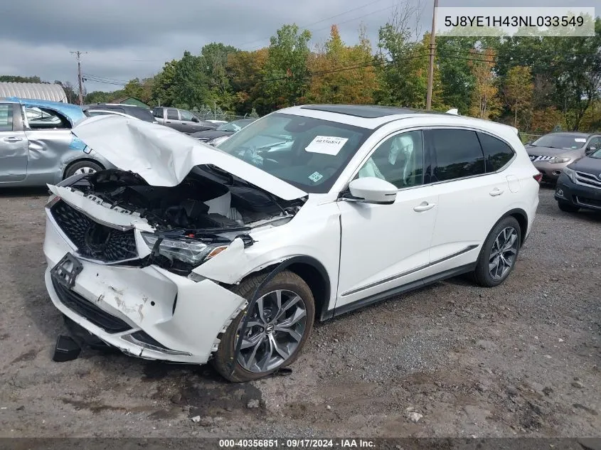 2022 Acura Mdx Technology Package VIN: 5J8YE1H43NL033549 Lot: 40356851