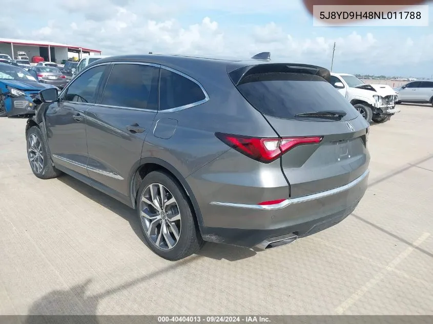 2022 Acura Mdx Technology VIN: 5J8YD9H48NL011788 Lot: 40404013