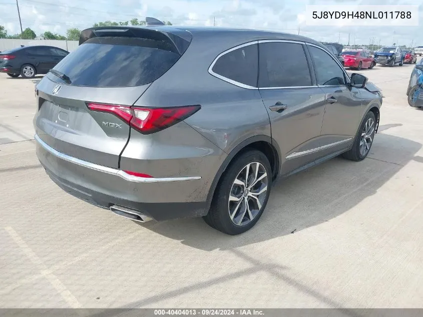 2022 Acura Mdx Technology VIN: 5J8YD9H48NL011788 Lot: 40404013