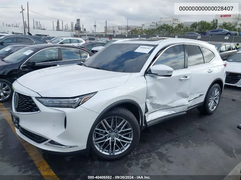 2022 Acura Mdx Advance Package VIN: 00000000000028407 Lot: 40406582