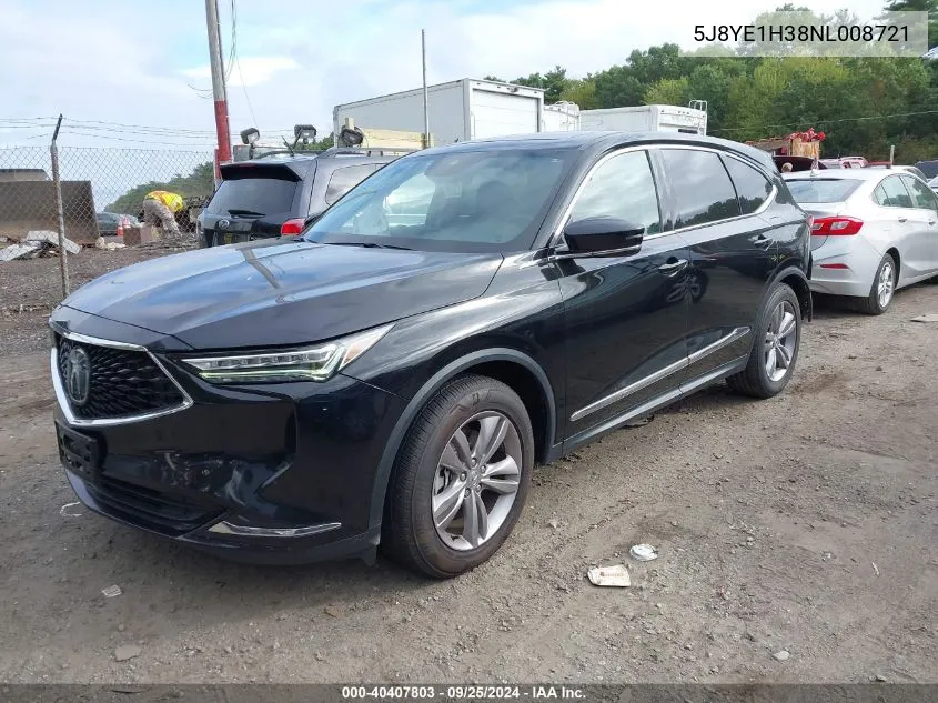 2022 Acura Mdx Standard VIN: 5J8YE1H38NL008721 Lot: 40407803