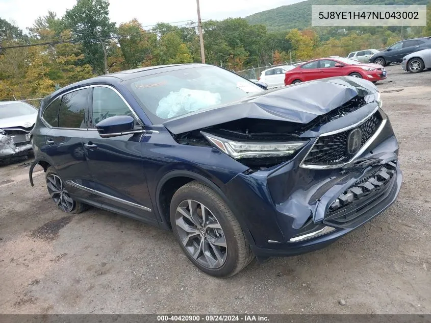 2022 Acura Mdx Technology Package VIN: 5J8YE1H47NL043002 Lot: 40420900