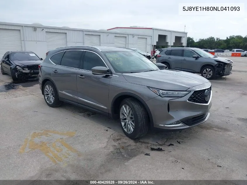 2022 Acura Mdx Advance Package VIN: 5J8YE1H80NL041093 Lot: 40425528