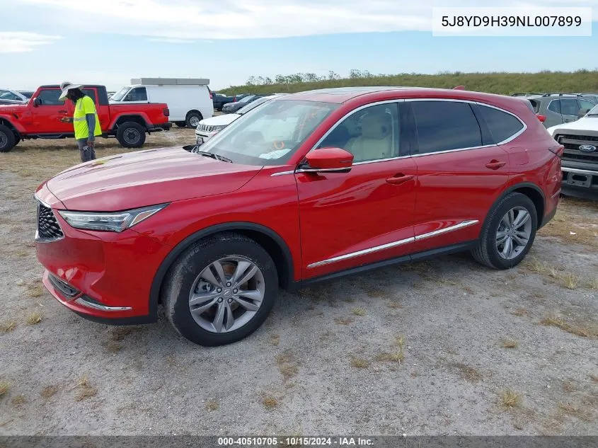 2022 Acura Mdx Standard VIN: 5J8YD9H39NL007899 Lot: 40510705