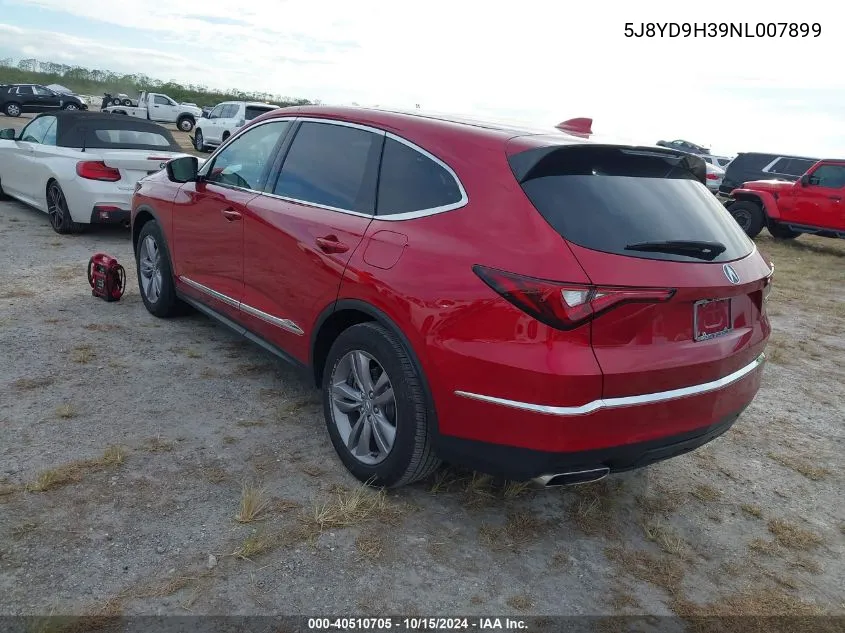 2022 Acura Mdx Standard VIN: 5J8YD9H39NL007899 Lot: 40510705