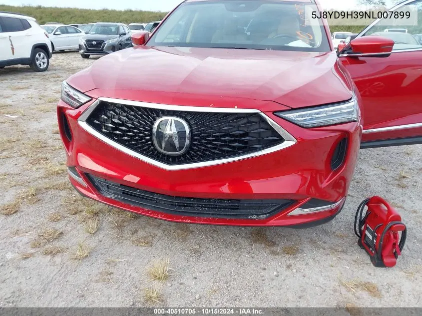 2022 Acura Mdx Standard VIN: 5J8YD9H39NL007899 Lot: 40510705