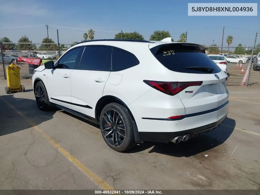 2022 Acura Mdx Type S W/Advance Package VIN: 5J8YD8H8XNL004936 Lot: 40532041