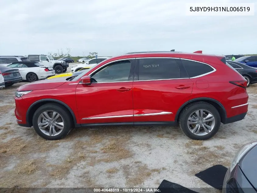 2022 Acura Mdx Standard VIN: 5J8YD9H31NL006519 Lot: 40648319