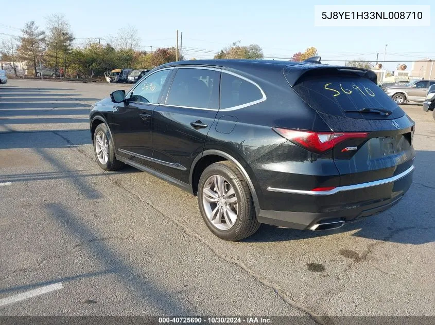 2022 Acura Mdx VIN: 5J8YE1H33NL008710 Lot: 40725690