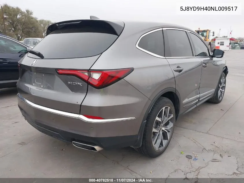 2022 Acura Mdx Technology Package VIN: 5J8YD9H40NL009517 Lot: 40782518