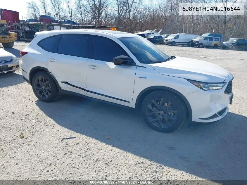 2022 Acura Mdx A-Spec Package VIN: 5J8YE1H04NL016644 Lot: 40786522