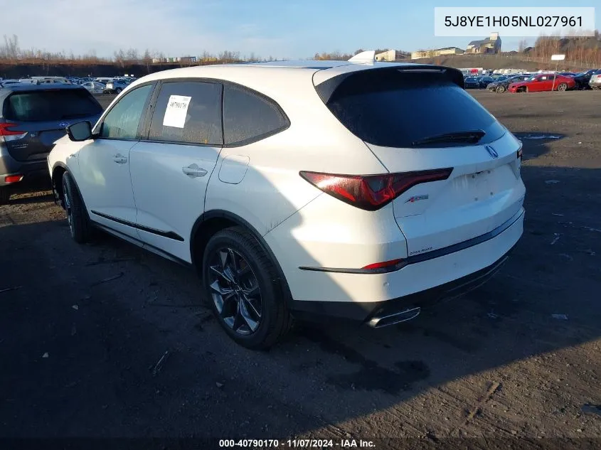 2022 Acura Mdx A-Spec Package VIN: 5J8YE1H05NL027961 Lot: 40790170