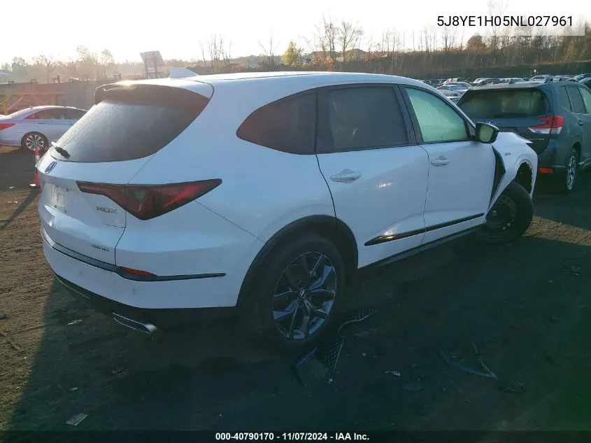 2022 Acura Mdx A-Spec Package VIN: 5J8YE1H05NL027961 Lot: 40790170