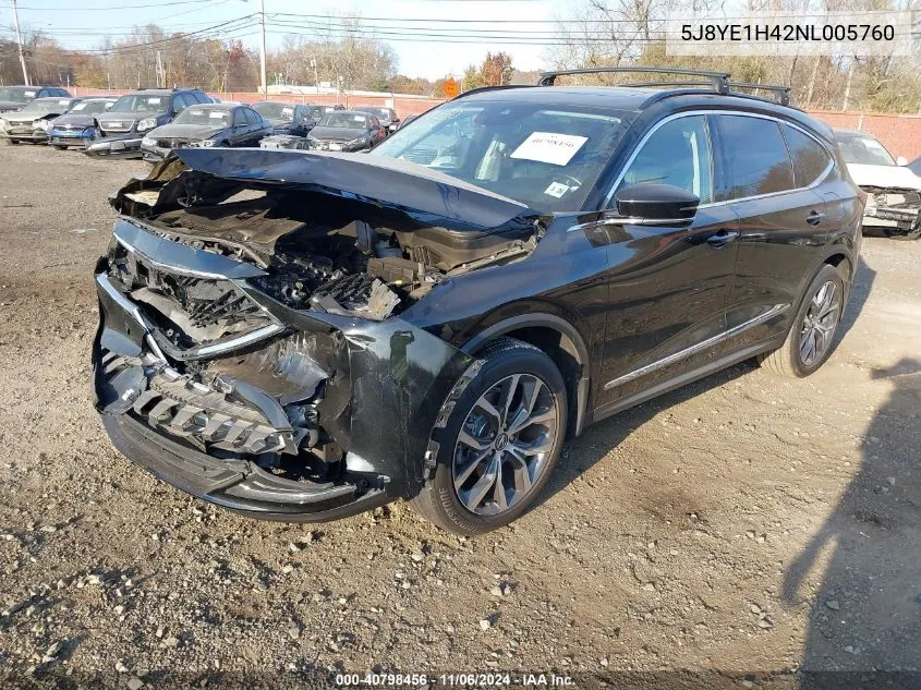 2022 Acura Mdx Technology Package VIN: 5J8YE1H42NL005760 Lot: 40798456