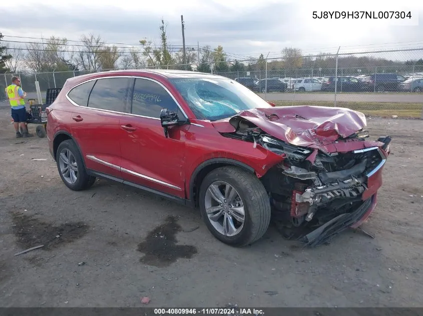 2022 Acura Mdx Standard VIN: 5J8YD9H37NL007304 Lot: 40809946