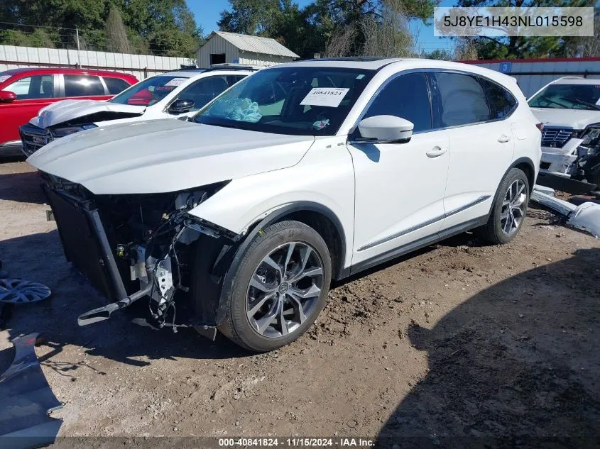 2022 Acura Mdx Technology Package VIN: 5J8YE1H43NL015598 Lot: 40841824