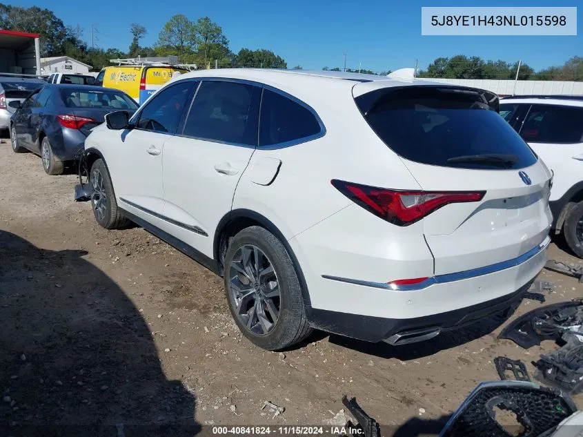 2022 Acura Mdx Technology Package VIN: 5J8YE1H43NL015598 Lot: 40841824