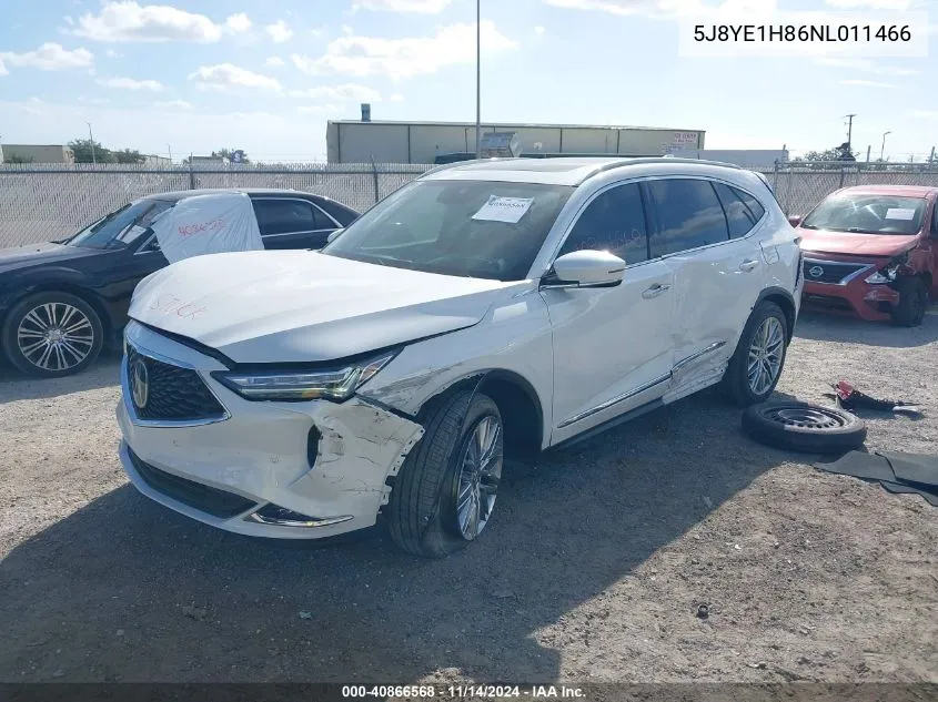 2022 Acura Mdx Advance Package VIN: 5J8YE1H86NL011466 Lot: 40866568