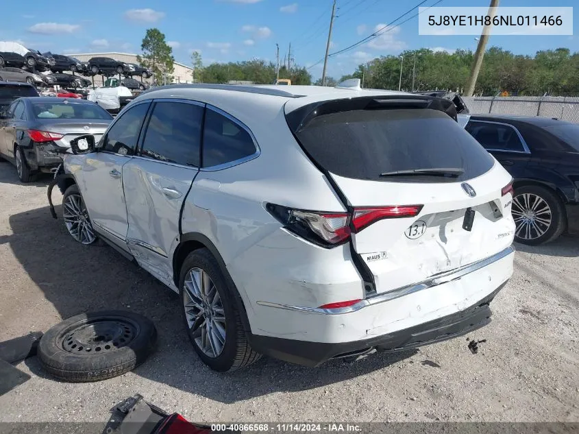 2022 Acura Mdx Advance Package VIN: 5J8YE1H86NL011466 Lot: 40866568