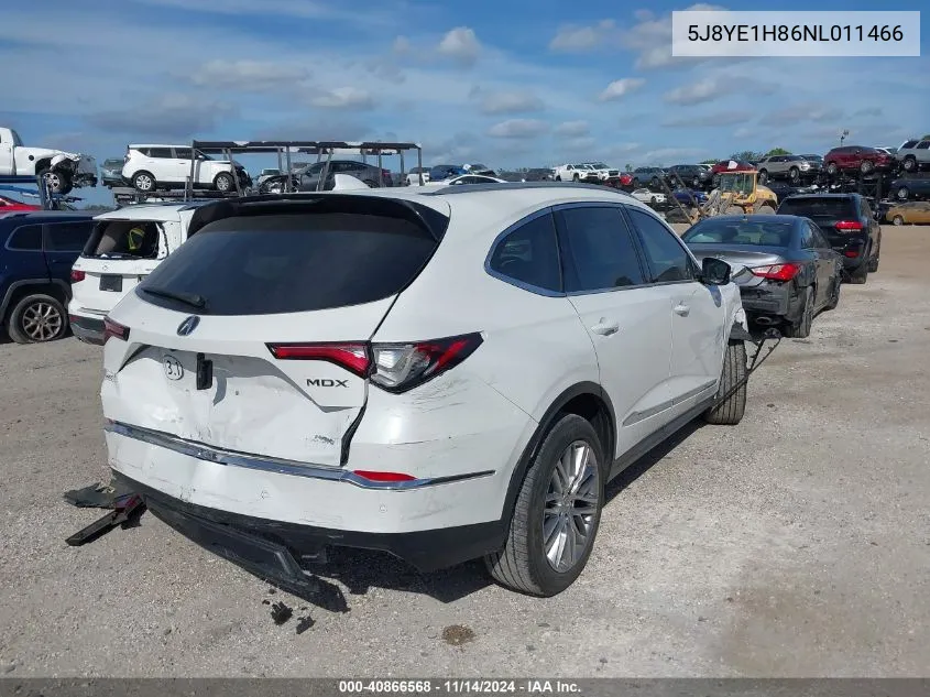 2022 Acura Mdx Advance Package VIN: 5J8YE1H86NL011466 Lot: 40866568