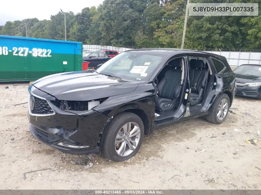 2023 Acura Mdx Standard VIN: 5J8YD9H33PL007335 Lot: 40213465