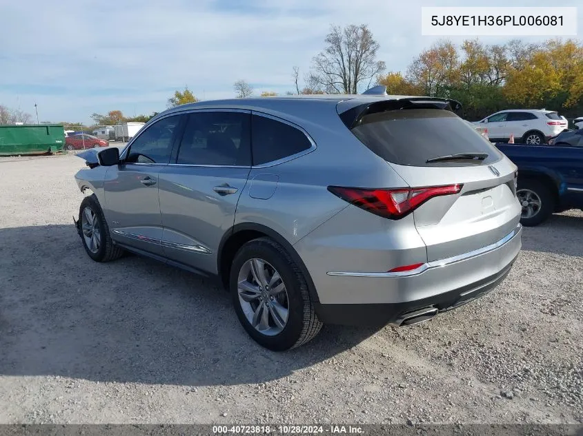 2023 Acura Mdx Standard VIN: 5J8YE1H36PL006081 Lot: 40723818