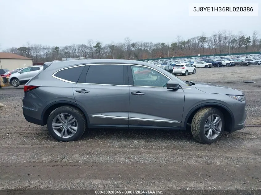 2024 Acura Mdx Standard VIN: 5J8YE1H36RL020386 Lot: 38928345