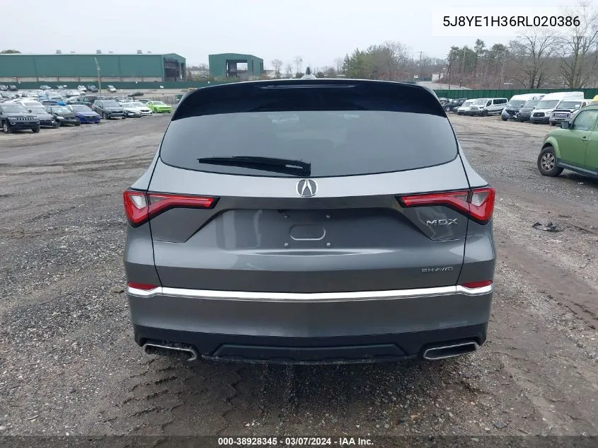 2024 Acura Mdx Standard VIN: 5J8YE1H36RL020386 Lot: 38928345