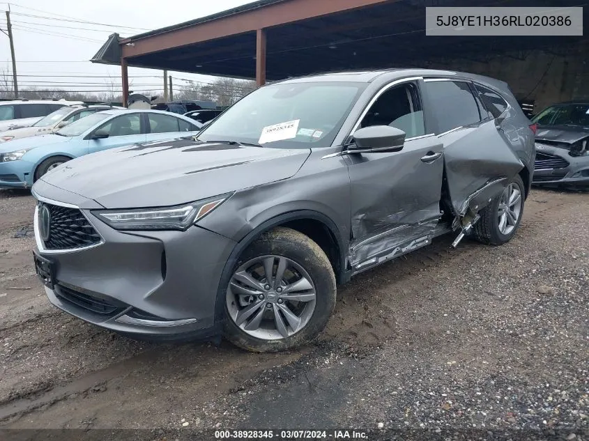 2024 Acura Mdx Standard VIN: 5J8YE1H36RL020386 Lot: 38928345