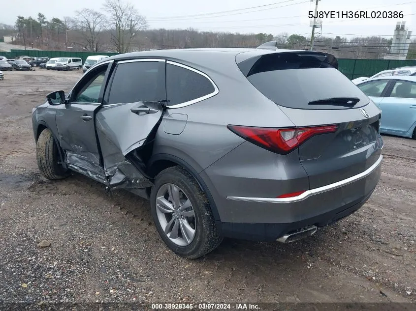 2024 Acura Mdx Standard VIN: 5J8YE1H36RL020386 Lot: 38928345