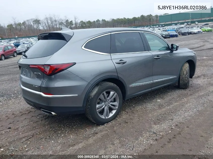 2024 Acura Mdx Standard VIN: 5J8YE1H36RL020386 Lot: 38928345