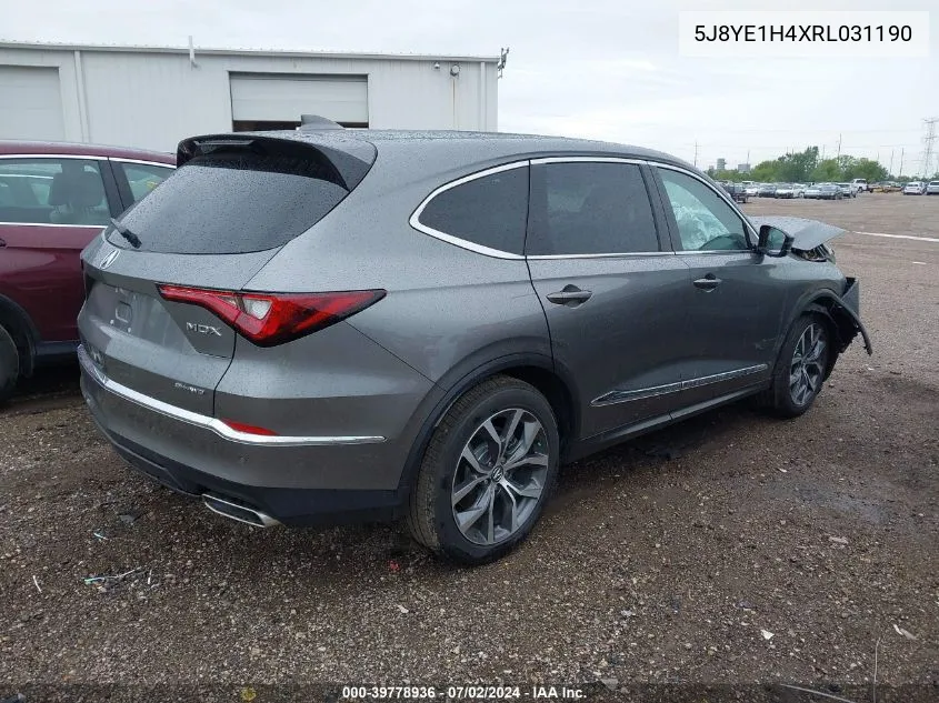 2024 Acura Mdx Technology Package VIN: 5J8YE1H4XRL031190 Lot: 39778936