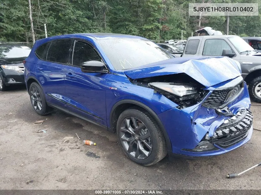 2024 Acura Mdx A-Spec VIN: 5J8YE1H08RL010402 Lot: 39971005