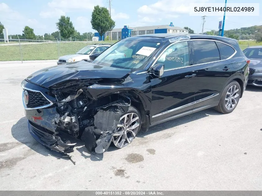 2024 Acura Mdx Technology Package VIN: 5J8YE1H40RL024989 Lot: 40151352