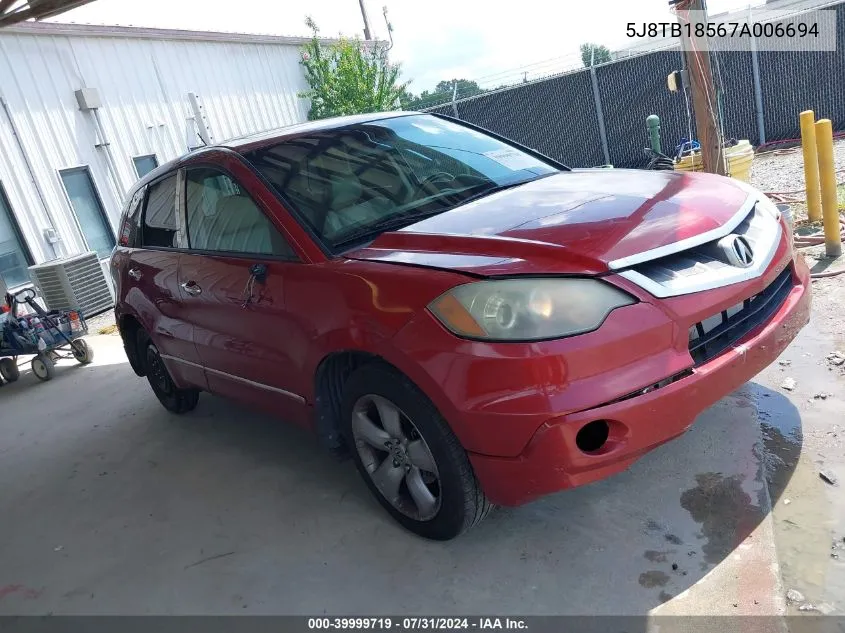 2007 Acura Rdx VIN: 5J8TB18567A006694 Lot: 39999719