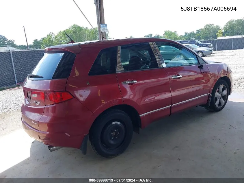 2007 Acura Rdx VIN: 5J8TB18567A006694 Lot: 39999719