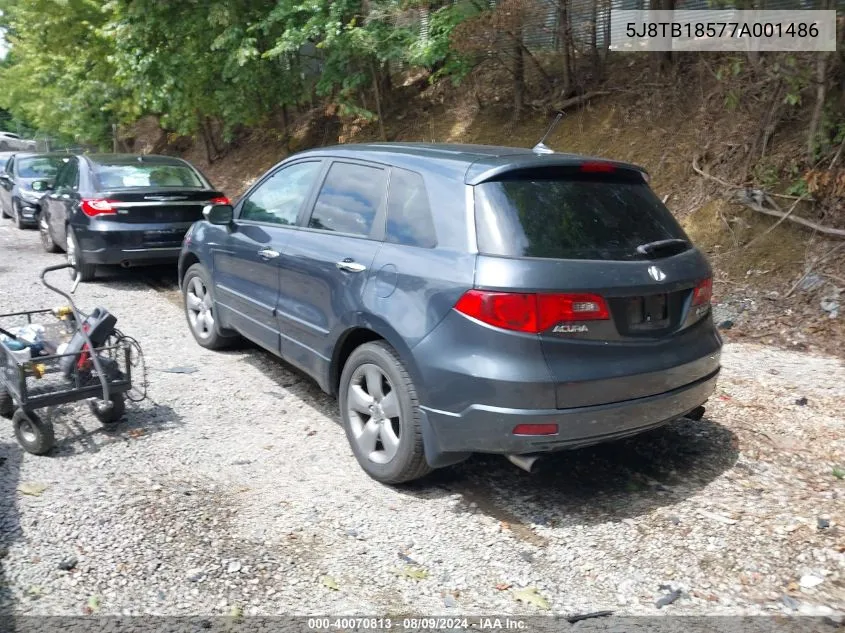 2007 Acura Rdx VIN: 5J8TB18577A001486 Lot: 40070813