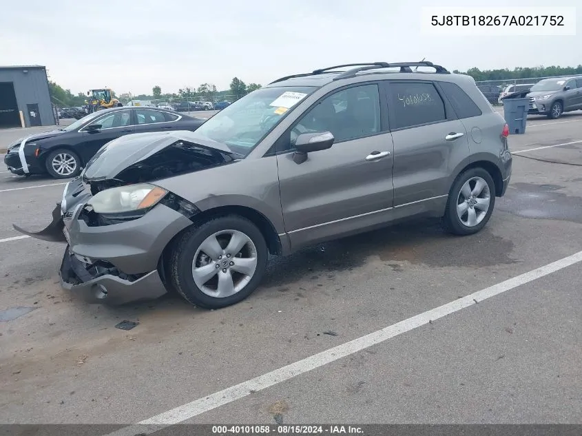 2007 Acura Rdx VIN: 5J8TB18267A021752 Lot: 40101058