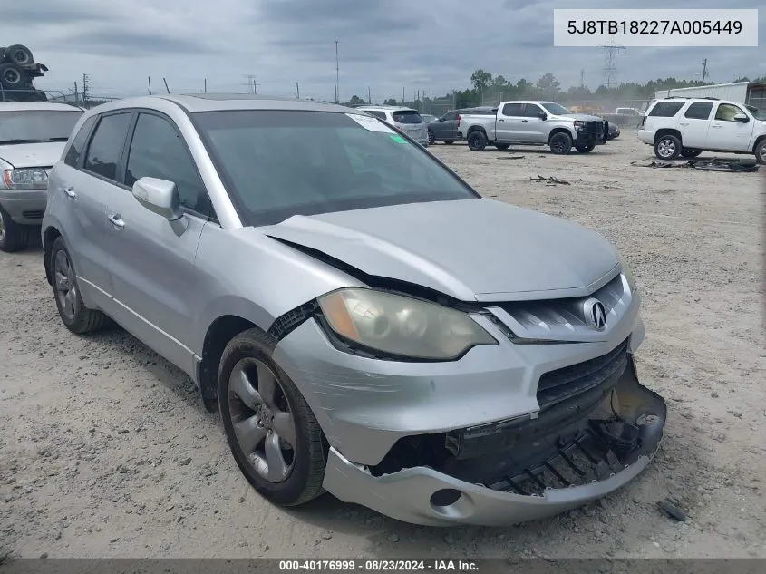 2007 Acura Rdx VIN: 5J8TB18227A005449 Lot: 40176999